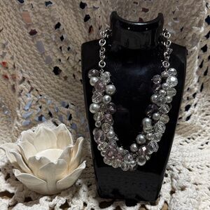 Statement Cluster Necklace in Silver and Light Purple